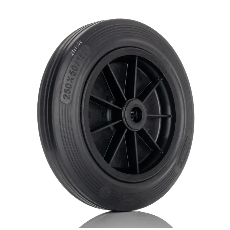 Tente Black Rubber Trolley Wheel 250kg Load Capacity 250mm Diameter 50mm Width Polypropylene Hub Roller PVR250/50X20LM58