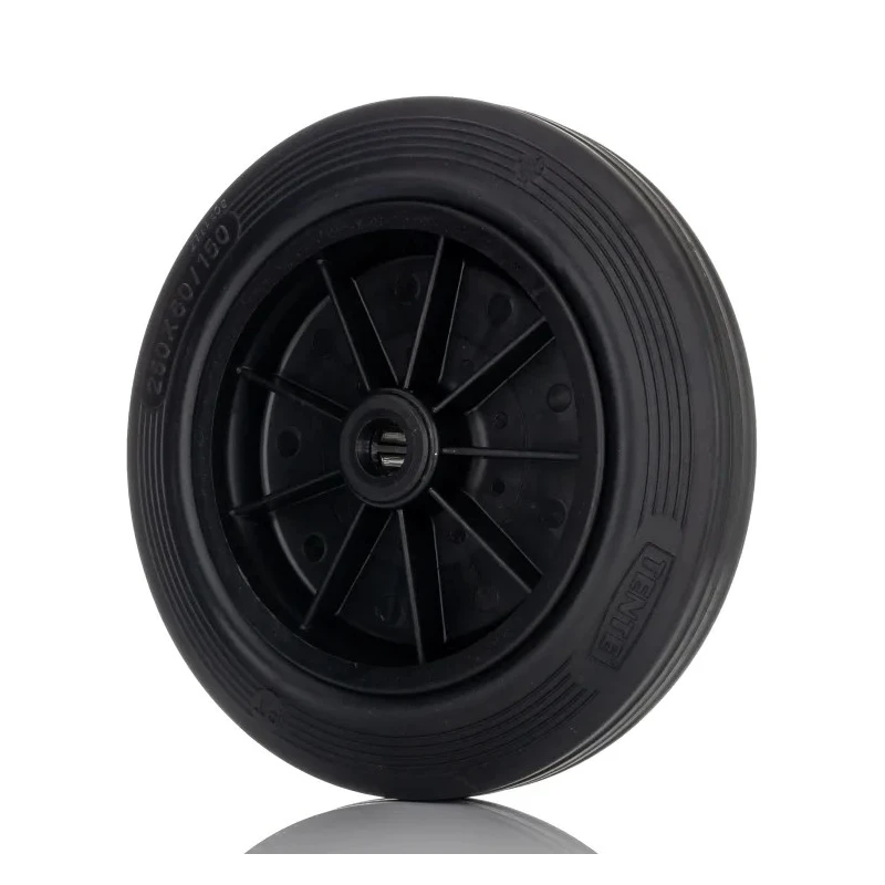 Tente Black Rubber Trolley Wheel 250kg Load Capacity 250mm Diameter 50mm Width Polypropylene Hub Roller PVR250/50X20LM58