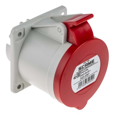 Scame Industrial Power Connector 32A 415V IP44 Red Panel Mount 3P+N+E Optima IP44