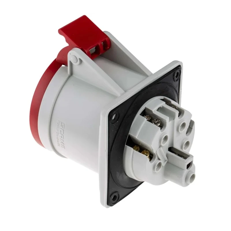 Scame Industrial Power Connector 32A 415V IP44 Red Panel Mount 3P+N+E Optima IP44