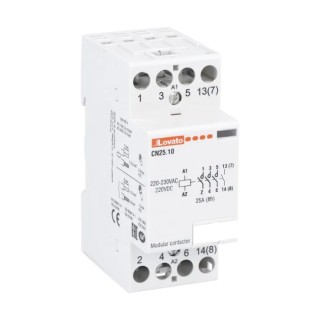 Lovato Electric CN Contactor, 230V AC Coil Voltage, 4-Pole, 25A Contact Current, 7.5 kW Power Rating, DIN Rail CN2510220