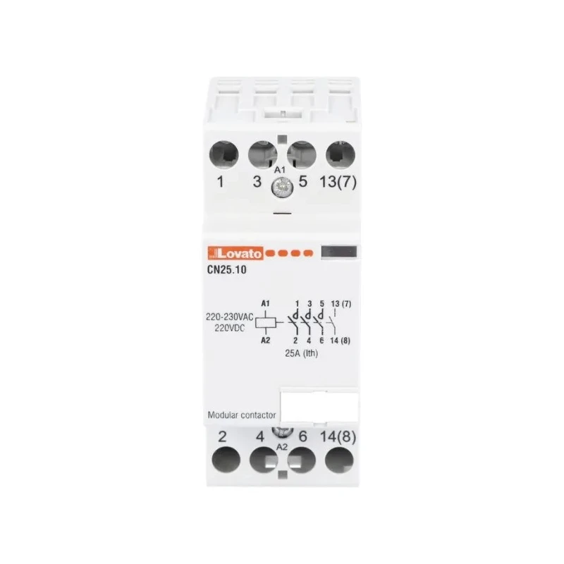 Lovato Electric CN Contactor, 230V AC Coil Voltage, 4-Pole, 25A Contact Current, 7.5 kW Power Rating, DIN Rail CN2510220