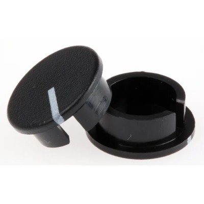 RS PRO 19 mm Knob Diameter Black Plastic Potentiometer Knob Cap for 6.4 mm Circular Shaft 465-9448
