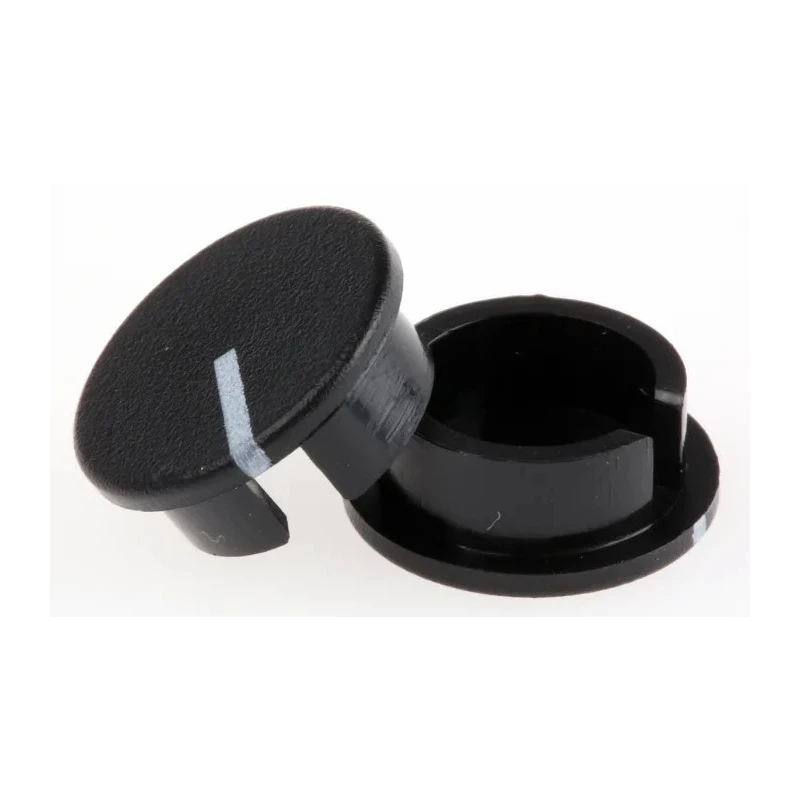RS PRO 19 mm Knob Diameter Black Plastic Potentiometer Knob Cap for 6.4 mm Circular Shaft 465-9448