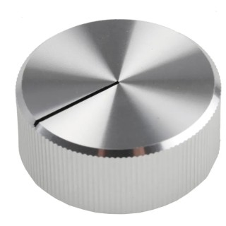 RS PRO Silver Aluminium Push-On Potentiometer Knob 30 mm Diameter Black Indicator for 6.4 mm Circular Shaft 465-9864