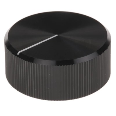 RS PRO Black Aluminium Potentiometer Knob Circular 30 mm Diameter for 6.4 mm Shaft 465-9870