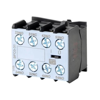 WEG Auxiliary Contact Block, 4 Contact, 3 NO/1 NC, Front Mount, Screw Terminal, 10 A Current, 690V AC, BFC0-31