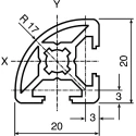 Bosch Rexroth Silver Aluminium Strut Profile 20 x 20 mm 6 mm Groove, 3 m Length, Series MGE 13.2 3842992890/3000