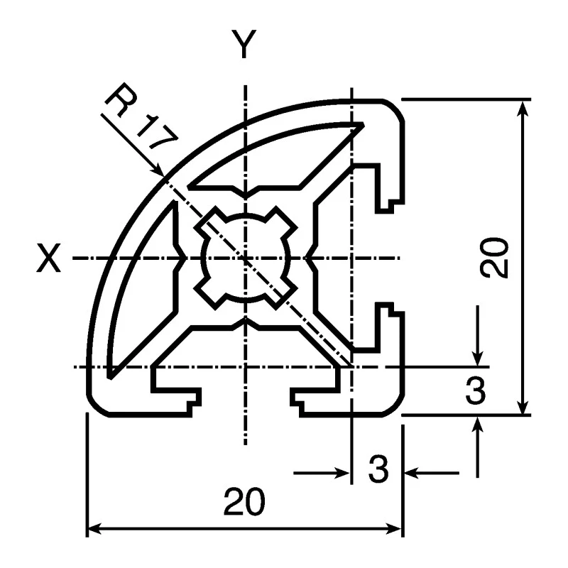 Bosch Rexroth Silver Aluminium Strut Profile 20 x 20 mm 6 mm Groove, 3 m Length, Series MGE 13.2 3842992890/3000