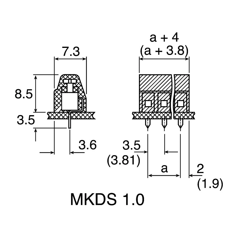 Phoenix Contact PCB Terminal Block 2-Contact 3.81 mm Pitch Through Hole Solder Black Polyamide MKDS 1/ 2-3.81 HT BK 1985823