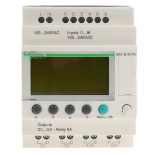 Schneider Electric Zelio Logic Series Logic Module, 6 Inputs, 4 Relay Outputs, Discrete Input, 100-240V AC SR3B101FU