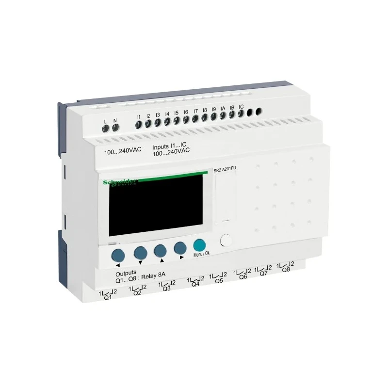 Schneider Electric Zelio Logic Series Logic Module 12 Inputs 8 Relay Outputs Discrete Input 120-240V AC SR2A201FU