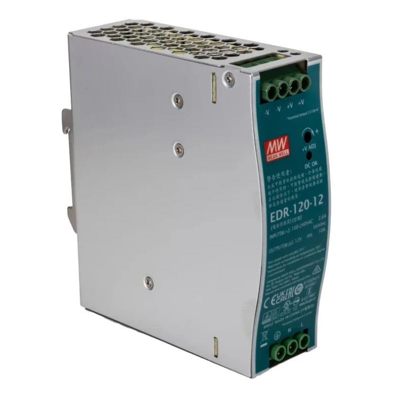 RS PRO Mean Well EDR Switched Mode DIN Rail Power Supply 12 V, 10 A, 120 W, 1 Phase, AC Input 90-264 V, DC Output EDR-120-12