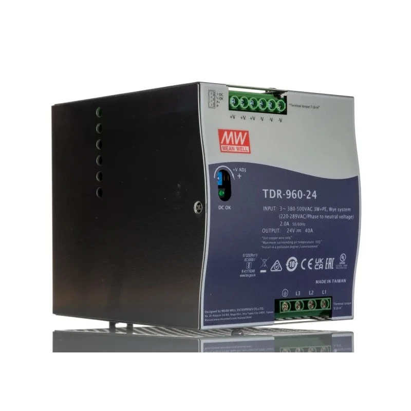 MEAN WELL TDR Switched Mode DIN Rail Power Supply 550V AC Input, 28V DC Output, 40A Output Current, 960W Power TDR-960-24