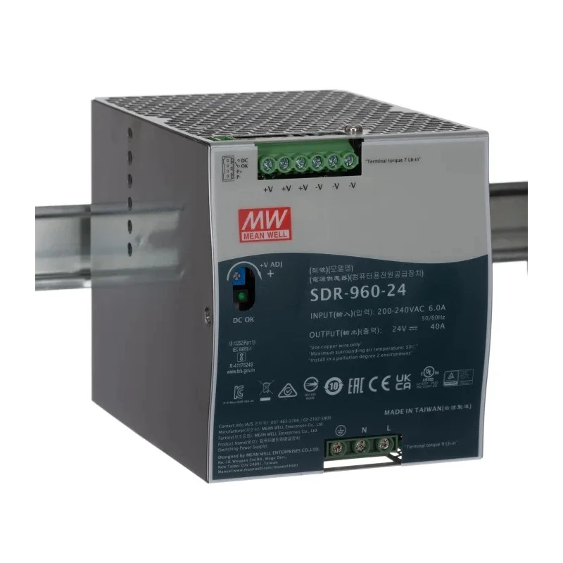 MEAN WELL SDR Switched Mode DIN Rail Power Supply 1 Phase AC 180-264V Input 28V DC 40A 960W SDR-960-24