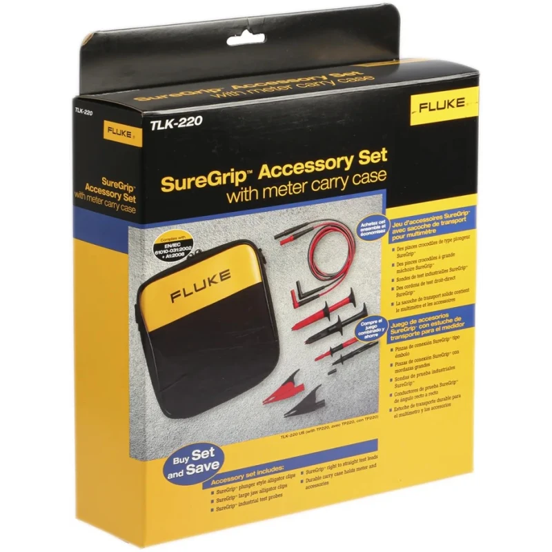 Fluke Multimeter Test Lead Kit with Carry Case, 1kV Safety Voltage, CAT III CAT IV TLK-220