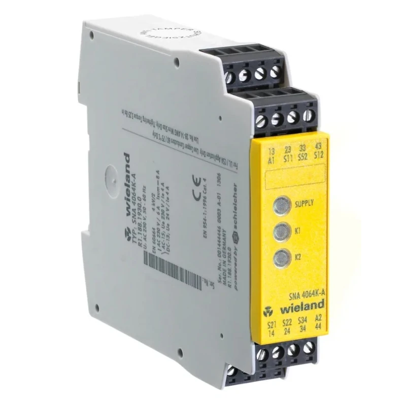 Wieland 24V ac/dc Safety Relay with 3 Safety Contacts and 1 Auxiliary Contact R1.188.1440.0