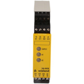 Wieland 24V ac/dc Safety Relay with 3 Safety Contacts, 1 Auxiliary Contact, Manual Reset, DIN Rail Mount R1.188.1810.0