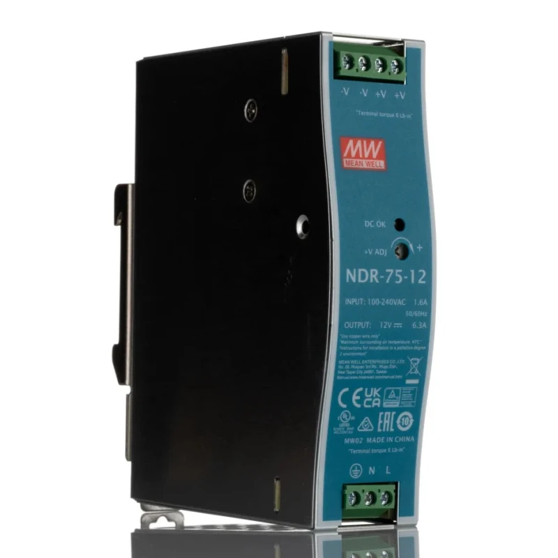 RS PRO Switched Mode DIN Rail Power Supply 264V AC Input 14V DC 6.3A Output 75W NDR-75-12