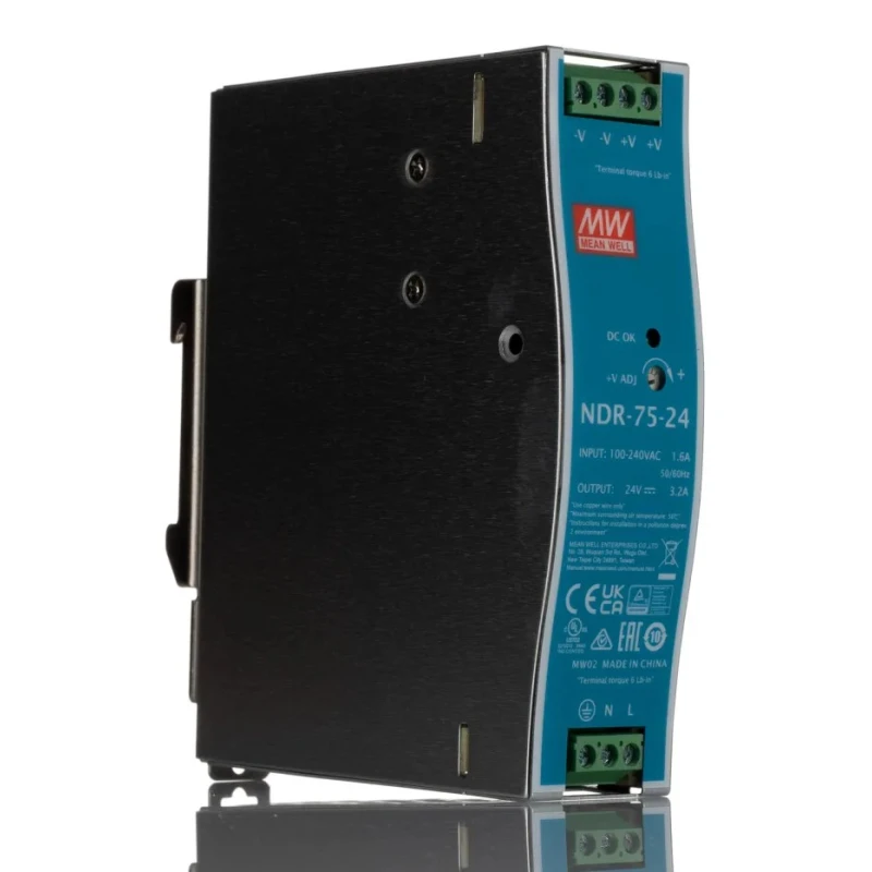 MEAN WELL Industrial DIN Rail Switched Mode Power Supply 264V AC Input, 28V DC, 3.2A, 75W NDR-75-24