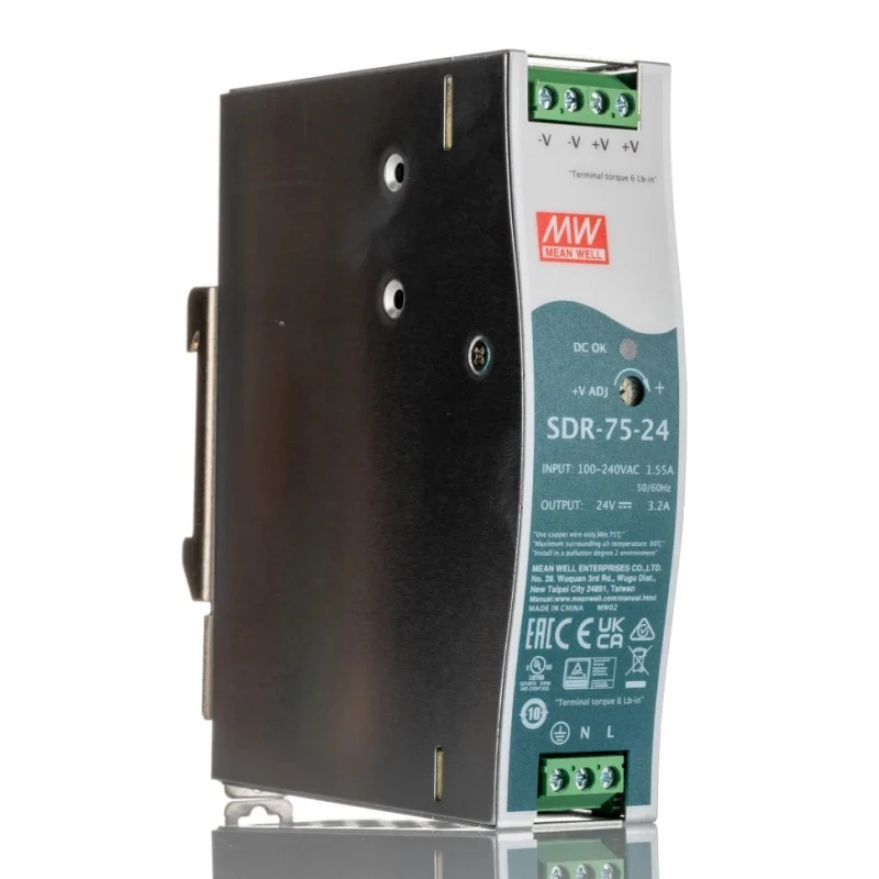 MEAN WELL SDR Series 75W 28V DC 3.2A Switched Mode DIN Rail Power Supply SDR-75-24