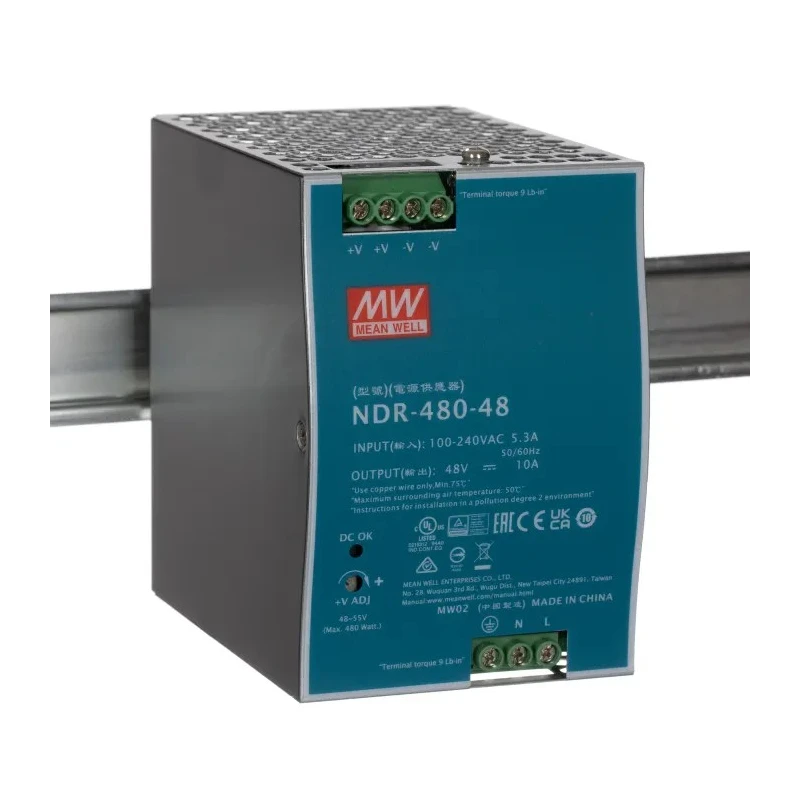 RS PRO Industrial Single Output Switched Mode DIN Rail Power Supply AC 90-264V 480W 10A 55V DC NDR-480-48