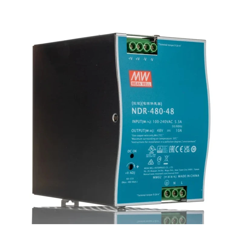 RS PRO Industrial Single Output Switched Mode DIN Rail Power Supply AC 90-264V 480W 10A 55V DC NDR-480-48