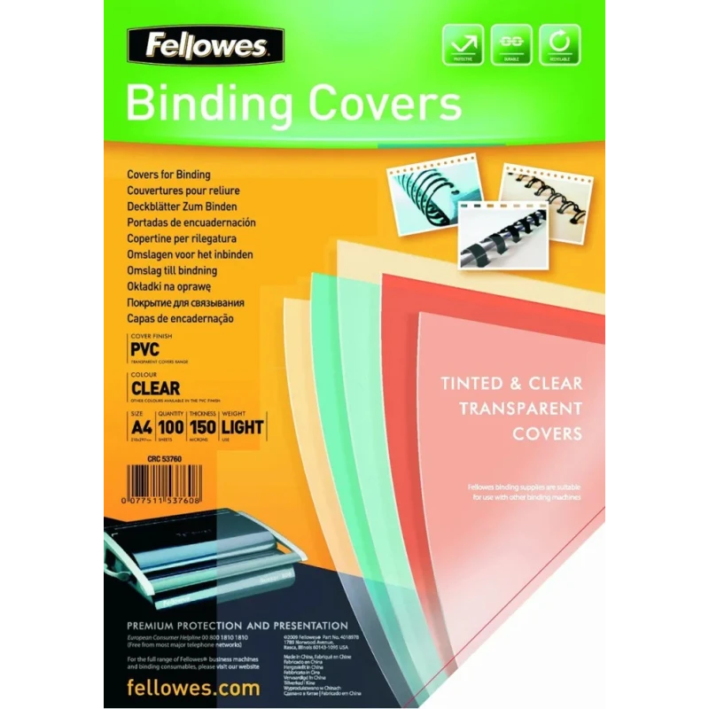 Fellowes Transparent A4 Polyvinyl Chloride Binding Cover 5376001