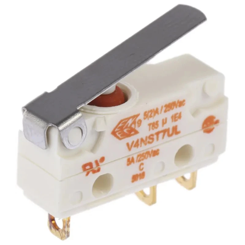 Saia-Burgess Short Lever Subminiature Micro Switch, SPDT, Solder Terminal, 5A, 250V AC, IP67, Model V4NST7Y1UL