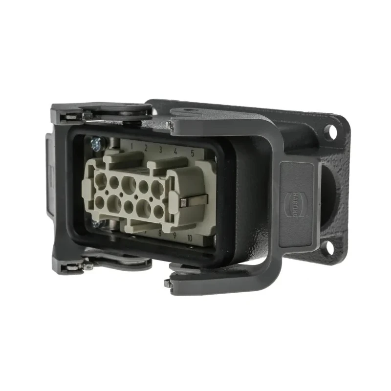 HARTING Heavy Duty Power Connector, Panel Mount, Screw Termination, 10 Way, 16A, Han E Female, 500V 09300101231+09330102701