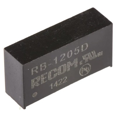 Recom DC/DC Converter Dual Output 5V, -5V 100 mA, 10.8V-13.2V Input, 1W Through Hole Package RB-1205D