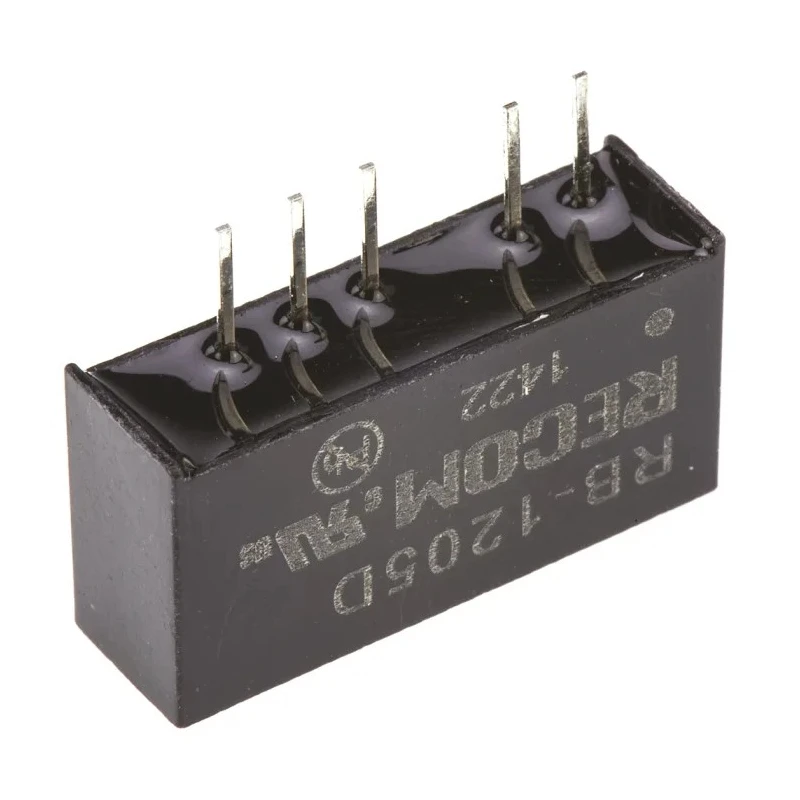 Recom DC/DC Converter Dual Output 5V, -5V 100 mA, 10.8V-13.2V Input, 1W Through Hole Package RB-1205D