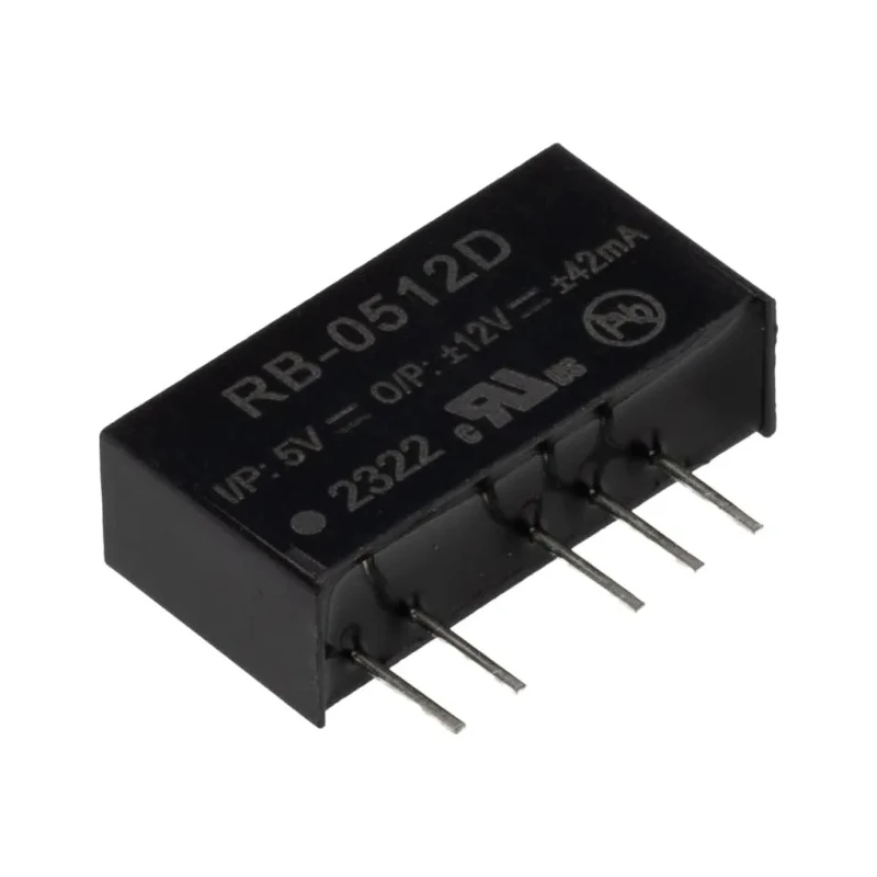 Recom 1W SIP Single/Dual Output Unregulated Isolated DC/DC Converter, 12V dc / -12 V dc, 42 mA Output Current, 5V RB-0512D