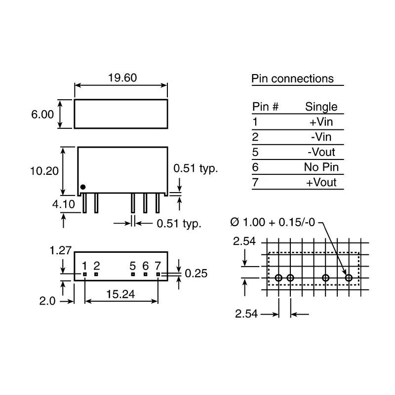 Recom DC/DC Converter 5V DC 200mA 4.5-5.5V Input 1W Through Hole SIP Package RK-0505S