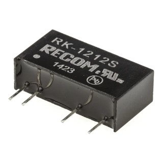 Recom 1W SIP Single Output Unregulated Isolated DC/DC Converter 12V DC Output, 84mA Output Current, 12V DC Max Input RK-1212S
