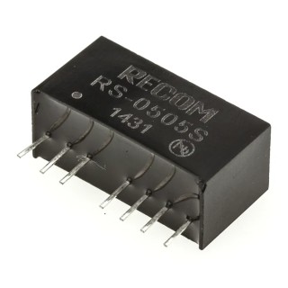 Recom DC/DC Converter, 5V DC, 400 mA Output, 9V DC Input, 2W Power, Through Hole Mount, 85°C Max Temperature RS-0505S
