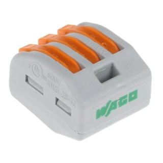 WAGO 222 Series Lever Connector 3-Way 12AWG, 28 AWG Wire, 32A Cage Clamp 222-413