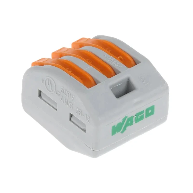 WAGO 222 Series Lever Connector 3-Way 12AWG, 28 AWG Wire, 32A Cage Clamp 222-413