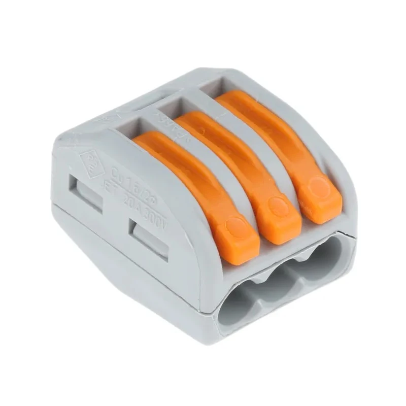 WAGO 222 Series Lever Connector 3-Way 12AWG, 28 AWG Wire, 32A Cage Clamp 222-413