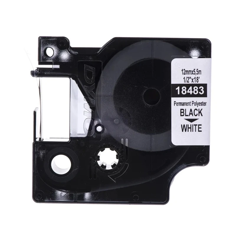 Dymo Black on White Label Printer Tape 12 mm Width 5.5 m Length Industrial Strength Adhesive 18483