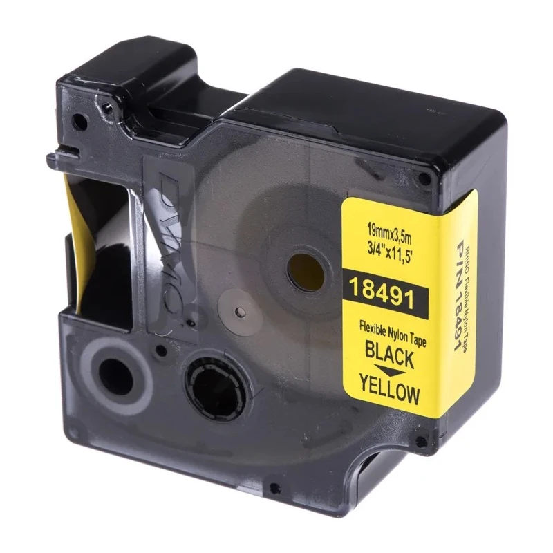 Dymo Black on Yellow Industrial Rhino Flexible Nylon Label Printer Tape 3.5 m Length 19 mm Width 18491