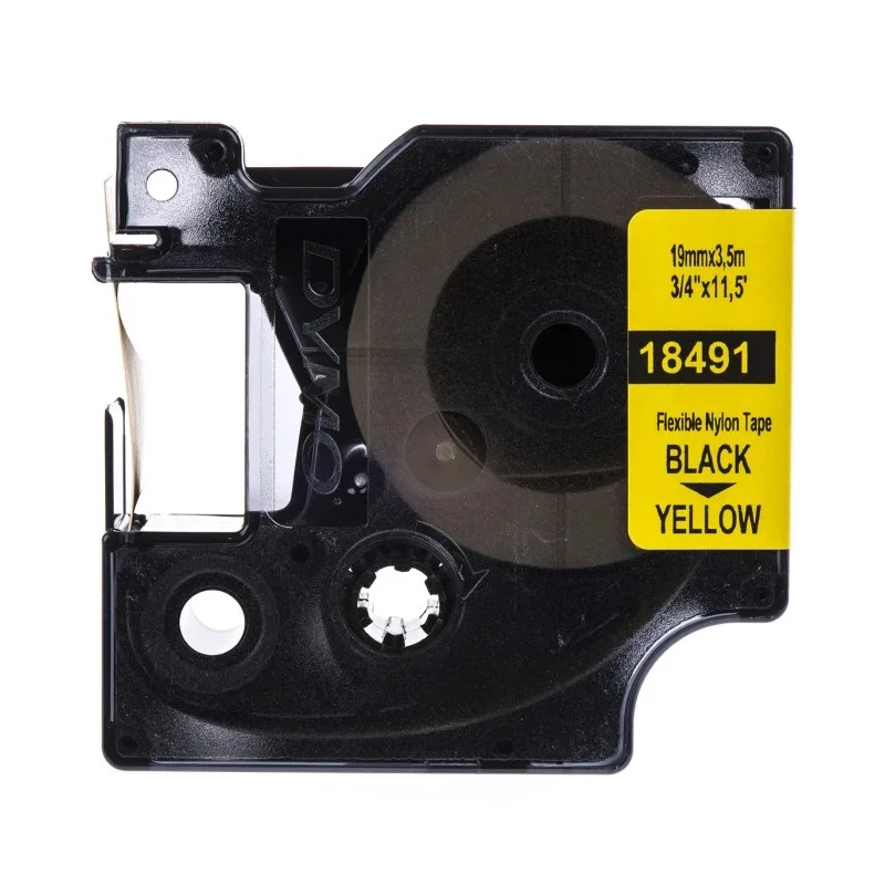 Dymo Black on Yellow Industrial Rhino Flexible Nylon Label Printer Tape 3.5 m Length 19 mm Width 18491