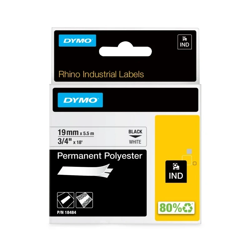 Dymo Industrial Black on White Label Printer Tape 19 mm Width, 5.5 m Length 18484