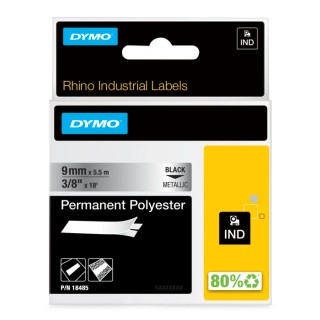 Dymo Black on Silver Label Printer Tape 9 mm Width 5.5 m Length Industrial Tape 18485