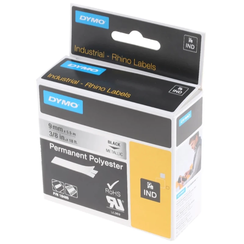 Dymo Black on Silver Label Printer Tape 9 mm Width 5.5 m Length Industrial Tape 18485
