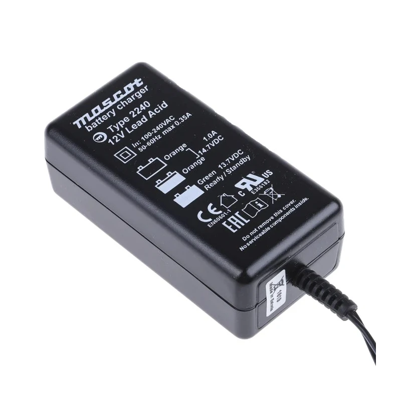 Mascot Battery Charger for 12V Lead Acid Battery, 1.3A Charge Current, Switch Mode Power Supply, 2-Pin (IEC) Plug 2240000060