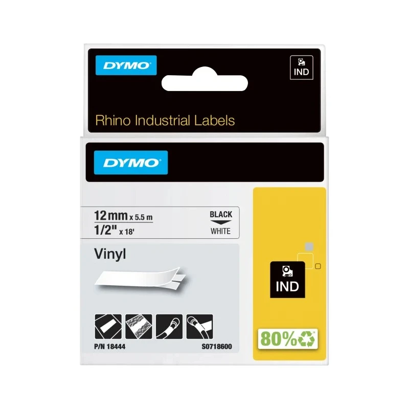 Dymo Black on White Label Printer Tape 12 mm Width 5.5 m Length Industrial Tape 18444