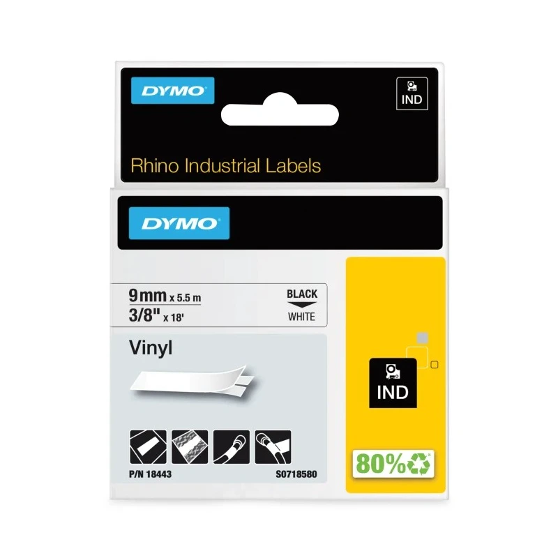 Dymo Black on White Label Printer Tape 9 mm Width, 5.5 m Length 18443