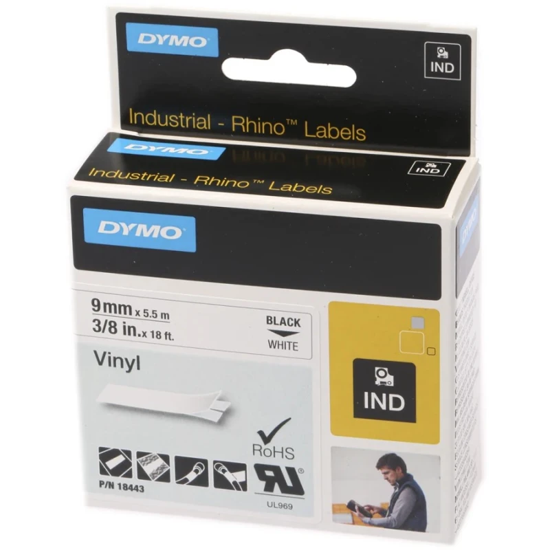 Dymo Black on White Label Printer Tape 9 mm Width, 5.5 m Length 18443