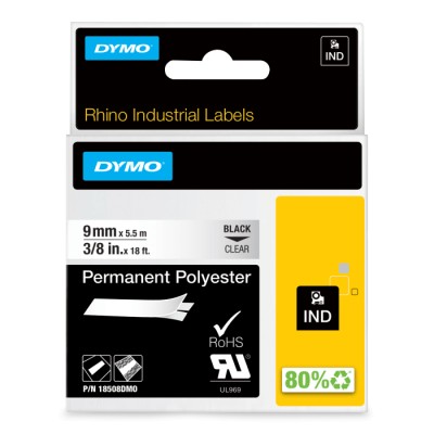 Dymo Black on Clear Label Printer Tape 9mm Width 5.5m Length 18508DMO